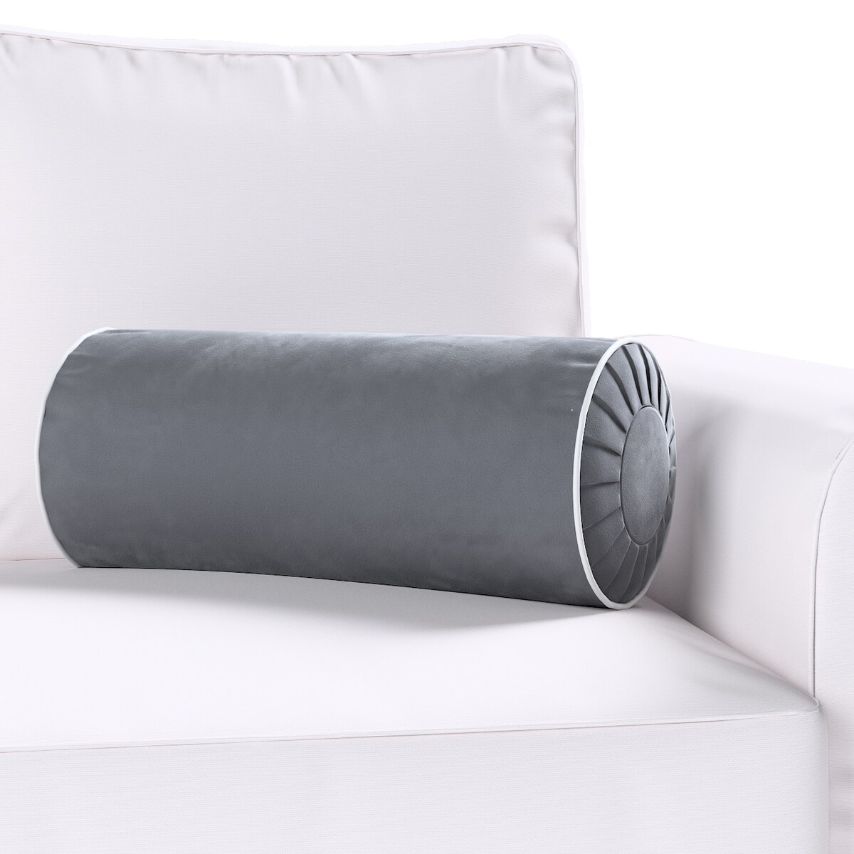 Poduszka wałek z zakładkami z lamówką, grafitowy szary, Ø20 x 50 cm, Velvet