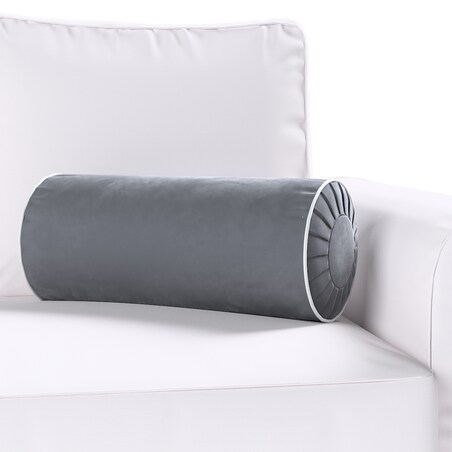 Poduszka wałek z zakładkami z lamówką, grafitowy szary, Ø20 x 50 cm, Velvet