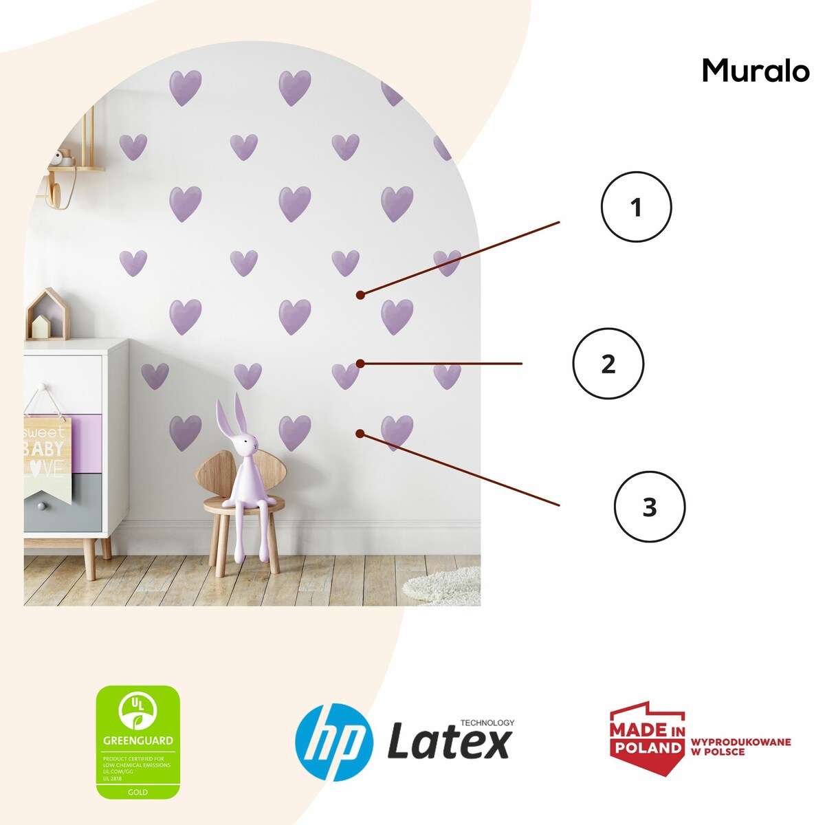 Naklejki Na Ścianę Dla Dzieci Fioletowe Serca SERDUSZKA ZESTAW