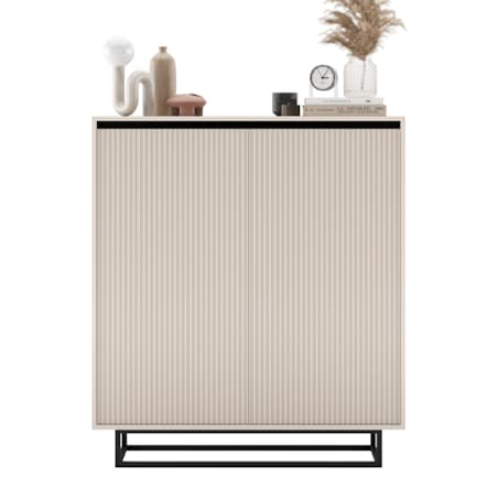 Komoda Glamour Szafka RTV Kaszmir MAT ryflowane fronty czarny stelaż 110,8 cm