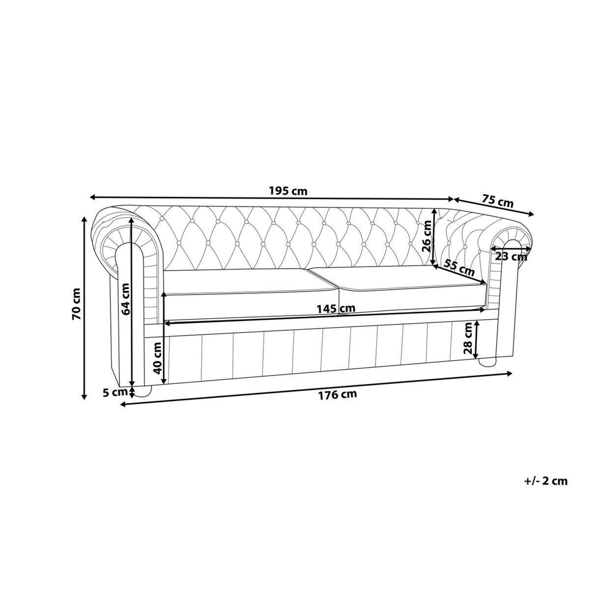 Sofa 3-osobowa skórzana kremowa CHESTERFIELD