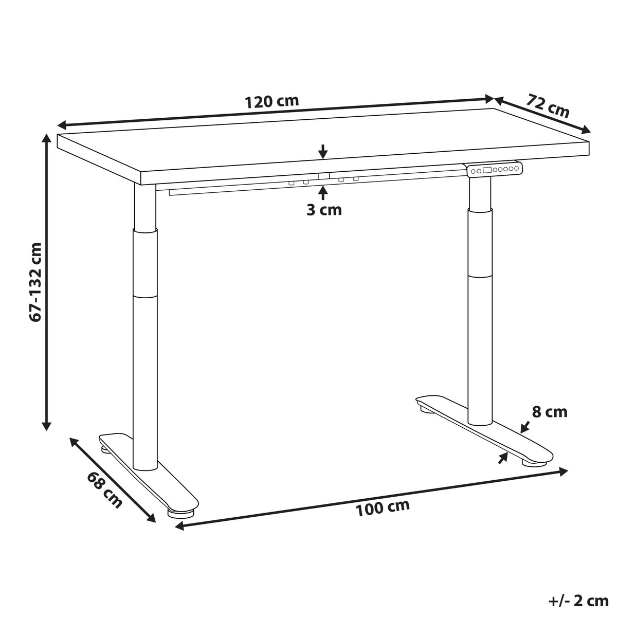 Biurko regulowane elektrycznie DESTINAS Jasny brąz/ biały 120 cm 72 cm