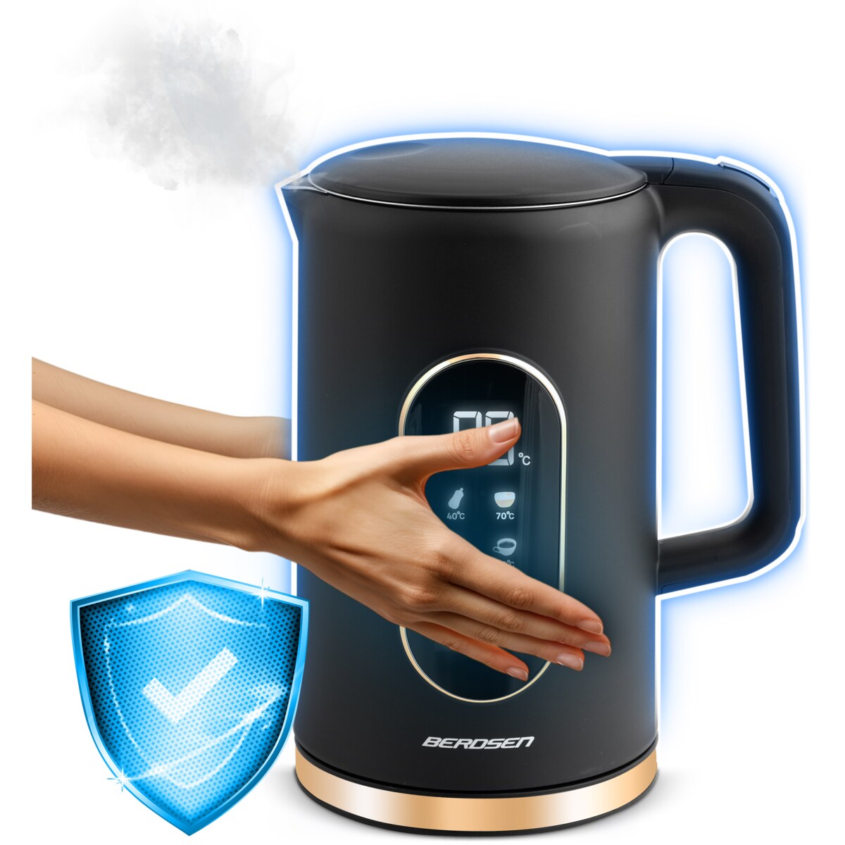 Czajnik elektryczny Berdsen 1,7l panel dotykowy regulacja temperatury 2200W czarno-złoty