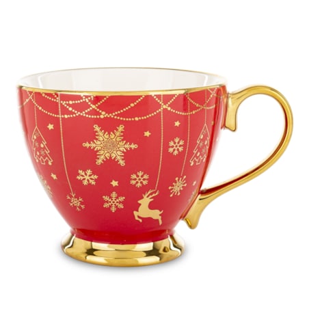 Filiżanka porcelanowa 380 ml POCULUM czerwono-złota z jeleniem