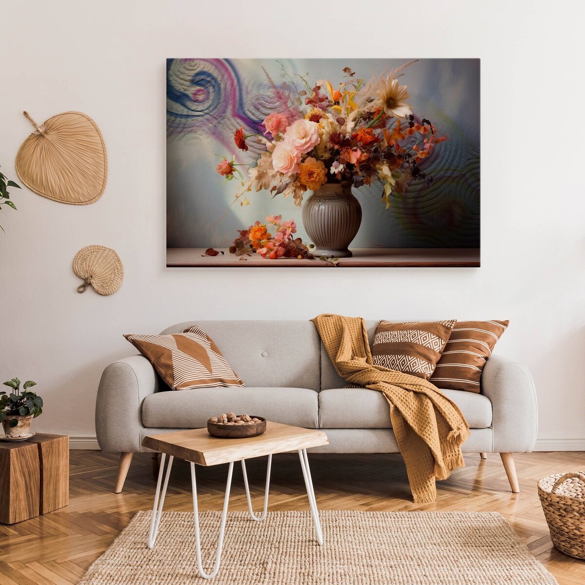 Obraz Do Salonu Suszone Kwiaty Bukiet Martwa Natura Abstrakcja Beton 120x80cm