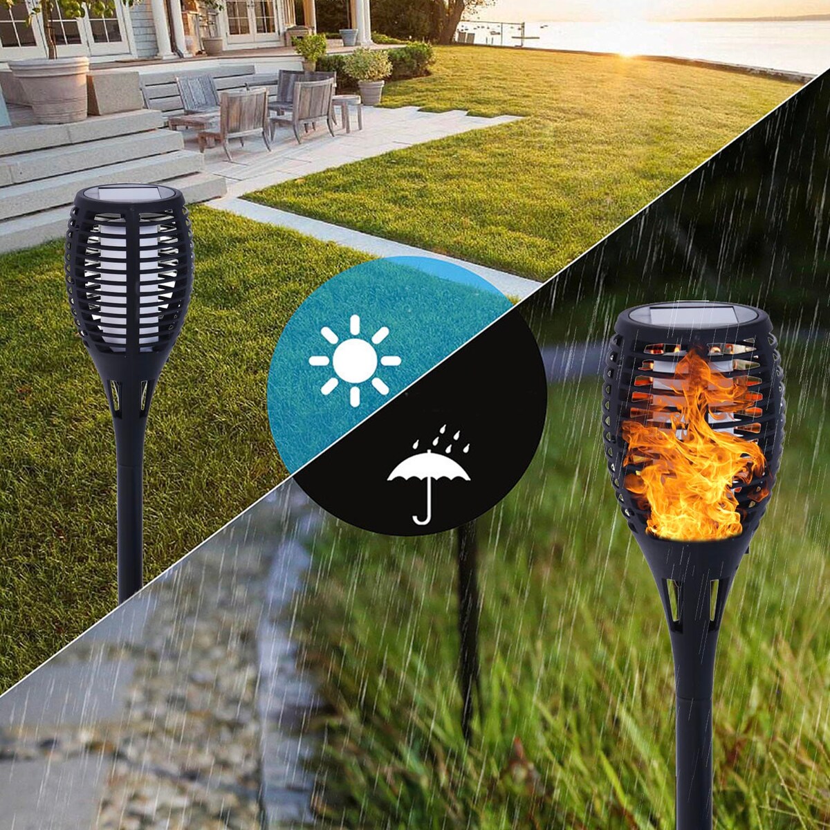 Lampa Solarna Ogrodowa Do Ogrodu Led Pochodnia Efekt Płomień Ogień 58 Cm Zestaw 2 szt.