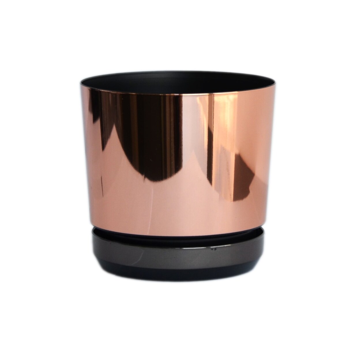 26 Doniczka DUO ŁOSOSIOWA z podstawką CZARNA dwukolorowa nowoczesna glamour wysoki połysk elegancka różowe złoto industrialny loft