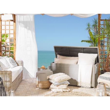 Skrzynia ogrodowa z technorattanu 126 x 46 cm beżowoszary MODENA