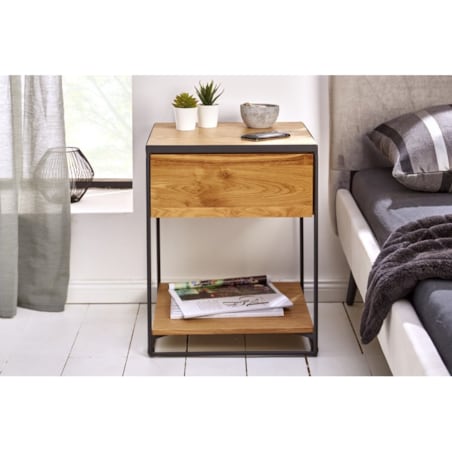 INVICTA stolik nocny SCORPION 40 cm dąb - lite drewno, metal
