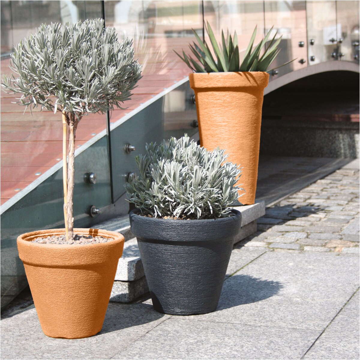 Doniczka Donica Ogrodowa 40 Cm Efekt Cegły Wysoka Okrągła Na Taras Do Ogrodu Domu Pomarańczowa