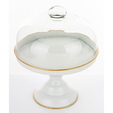 Patera metalowa na nóżce ze szklaną pokrywą 31x25,5x25,5 cm