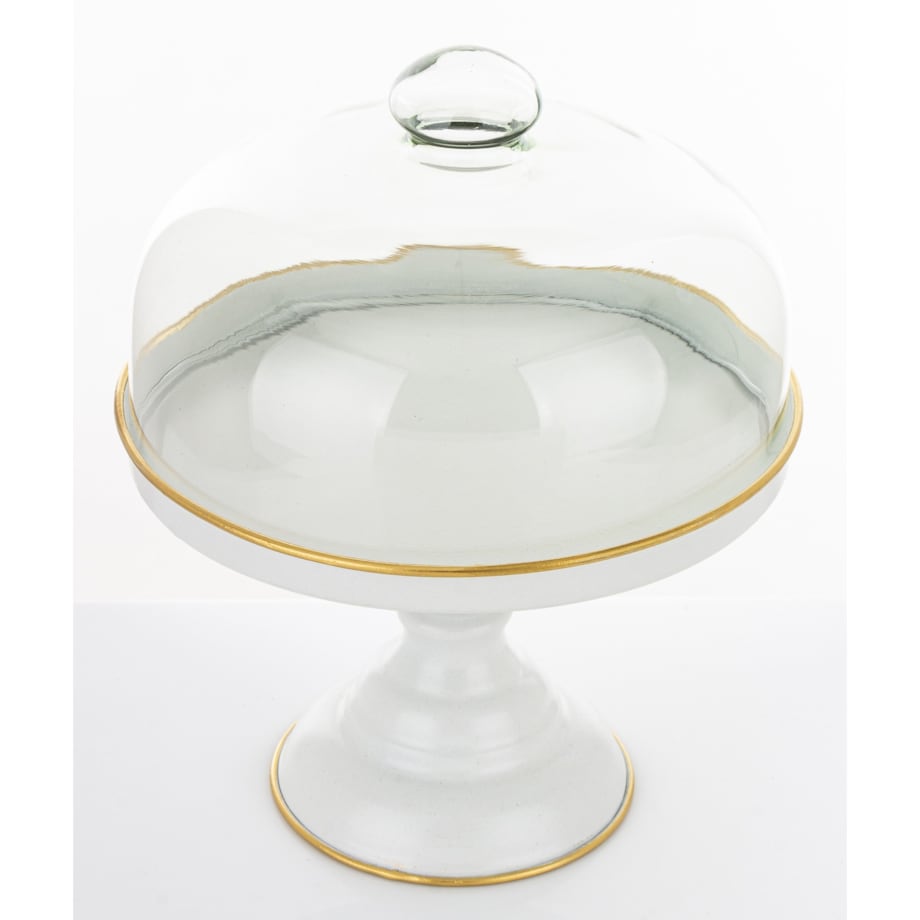 Patera metalowa na nóżce ze szklaną pokrywą 31x25,5x25,5 cm