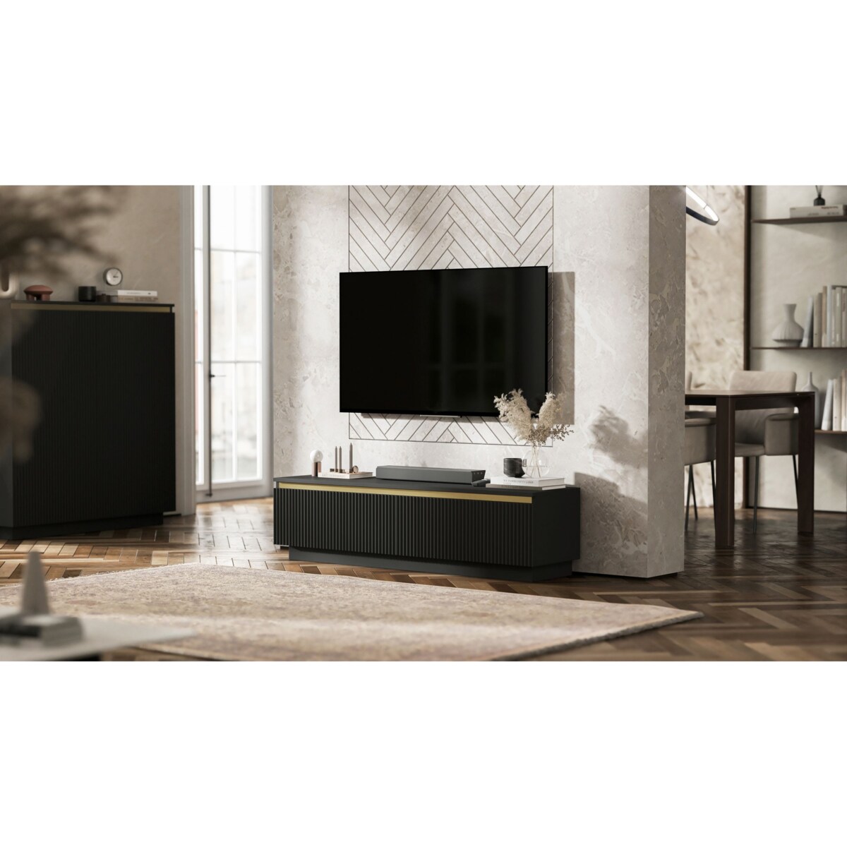 Nowoczesna wisząca / stojącą Szafka RTV Glamour Komoda RTV Czarny Mat 140 cm