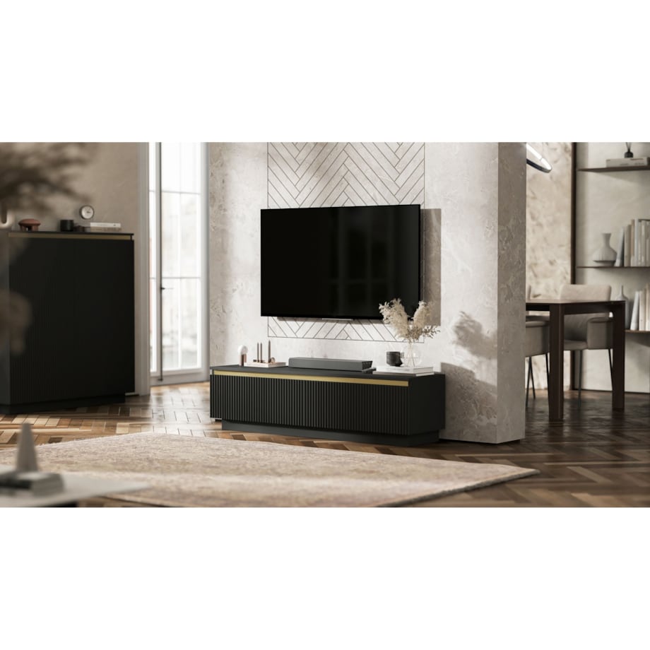 Nowoczesna wisząca / stojącą Szafka RTV Glamour Komoda RTV Czarny Mat 140 cm