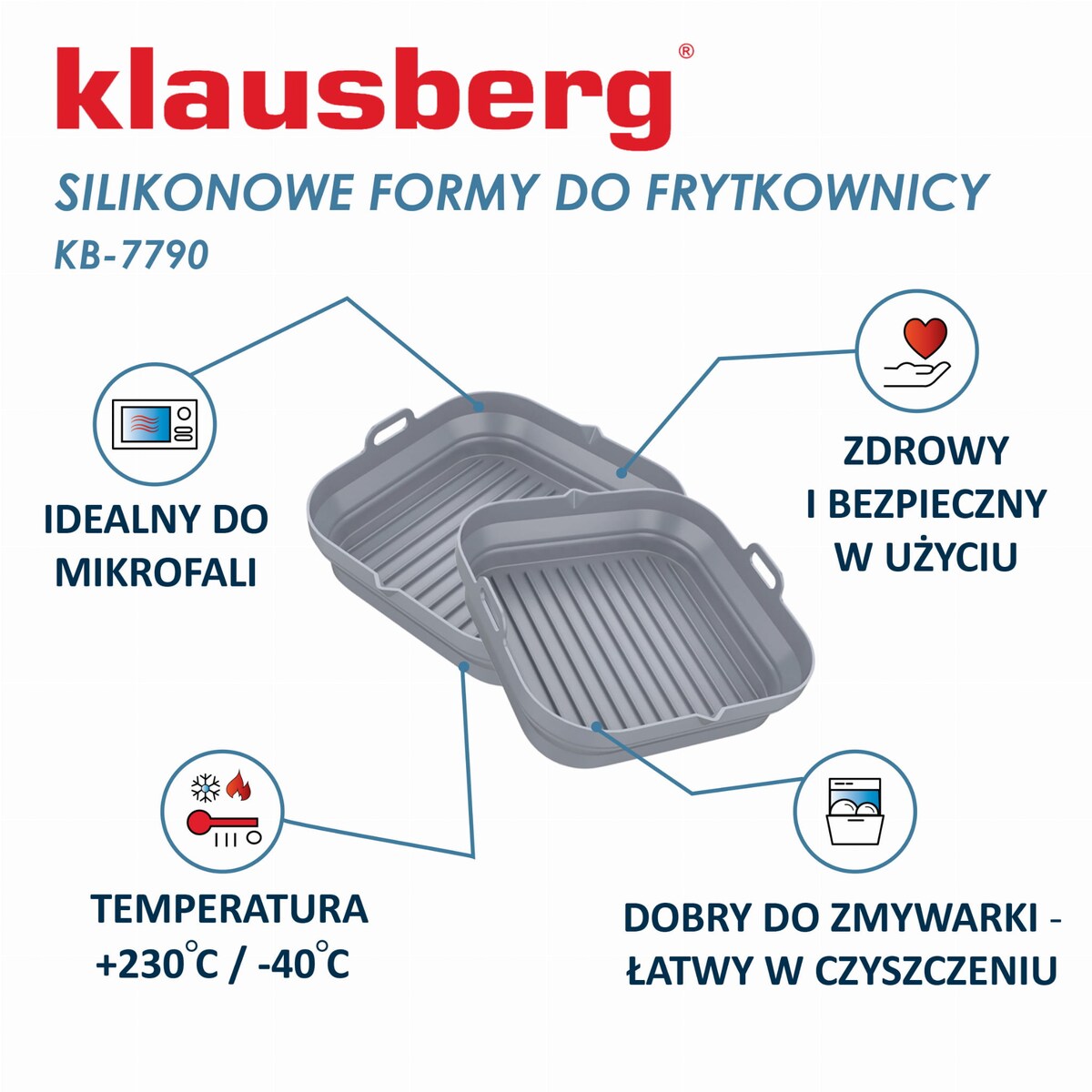 Zestaw wkładów silikonowych do frytkownicy beztłuszczowej 2 sztuki kwadratowy 20cm składany KLAUSBERG