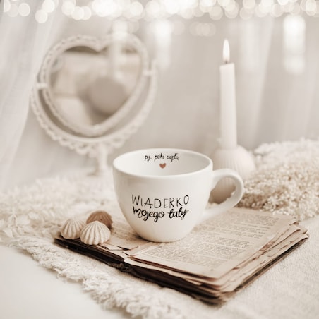 Biały kubek porcelanowy 500 ml - zabawny napis wiaderko mojego taty dla taty na Dzień Ojca