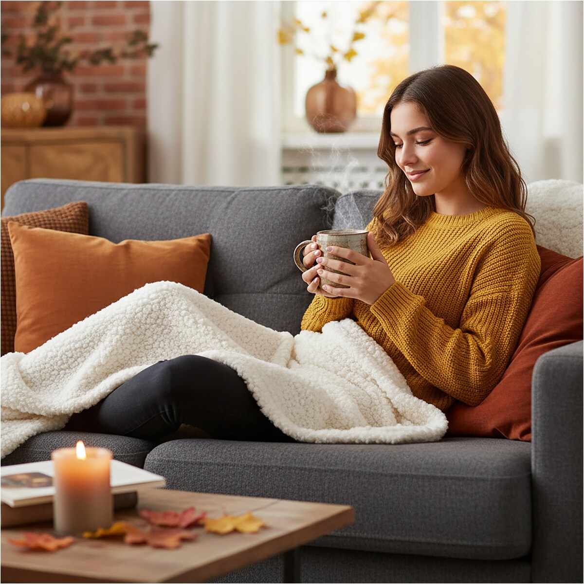 Koc Baranek Sherpa Narzuta Ciepły Jesienny 150X120 Cm Poliestrowy Do Salonu Sypialn