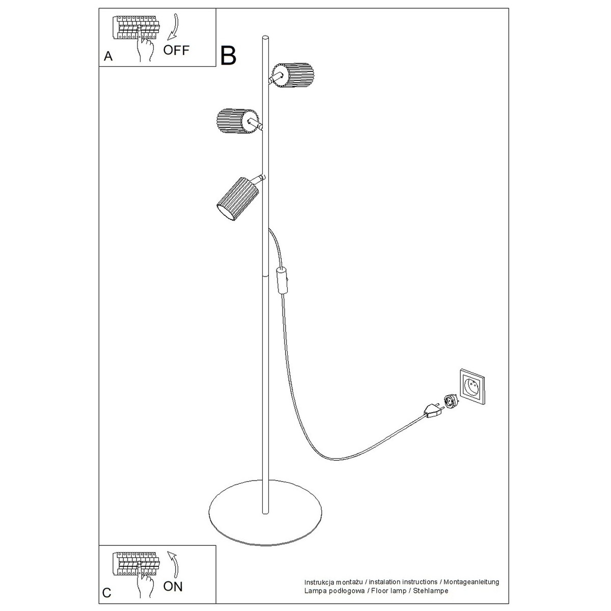 Lampa podłogowa KARBON 3 zielona oliwka