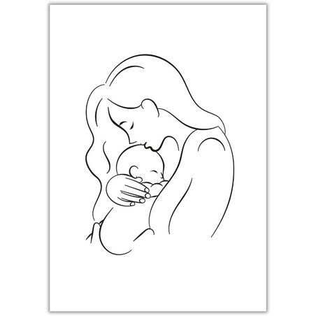 plakat line art mother with child 70x100 cm