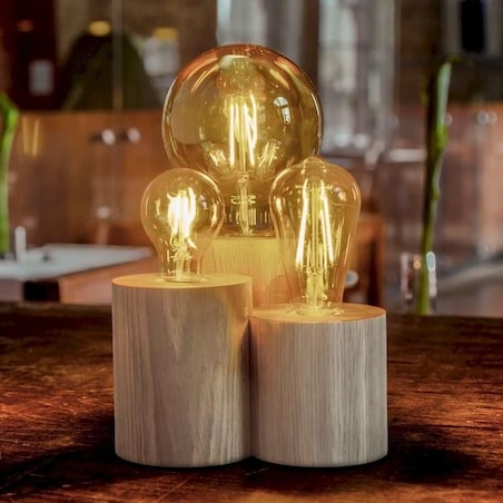 Rustykalna LAMPA stołowa VINCENT 2266374 Spotlight stojąca LAMPKA biurkowa drewniane tuby okrągłe dąb olejowany