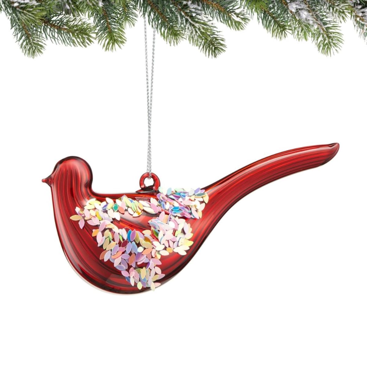 VILLA ITALIA Bombka czerwona PTASZEK z cekinami 12 cm