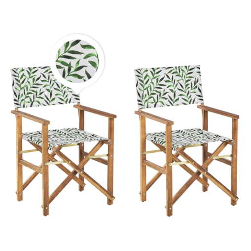 Zestaw 2 krzeseł ogrodowych akacjowy jasne drewno z szarym / wzór w liście CINE