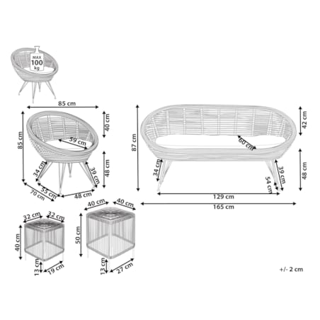 Zestaw ogrodowy ze stolikiem dla 3 osób MARATEA/CESENATICO Rattan Naturalny