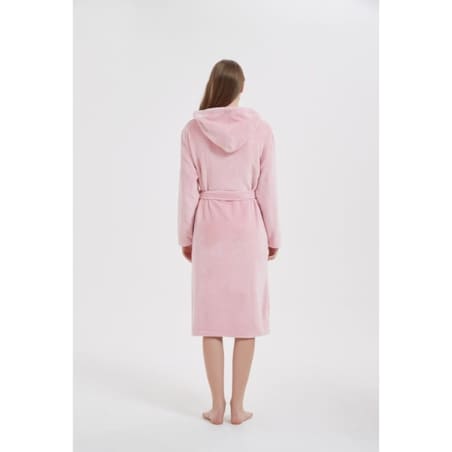 Gruby Szlafrok Damski Pluszowy Długi Ciepły miękki L/XL Puder z Wiązaniem