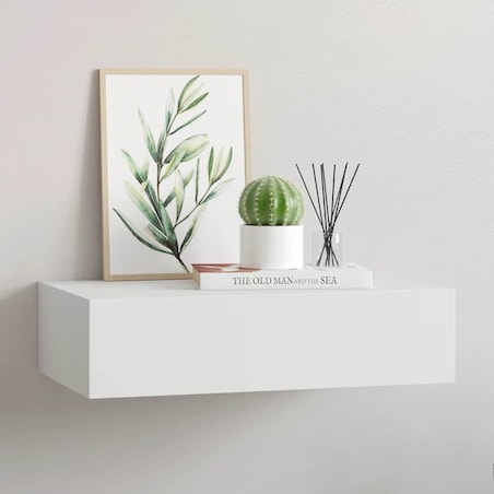 vidaXL Półka ścienna z szufladą, biała, 40 x 23,5 x 10 cm, MDF