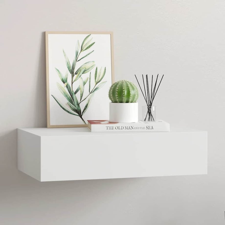 vidaXL Półka ścienna z szufladą, biała, 40 x 23,5 x 10 cm, MDF