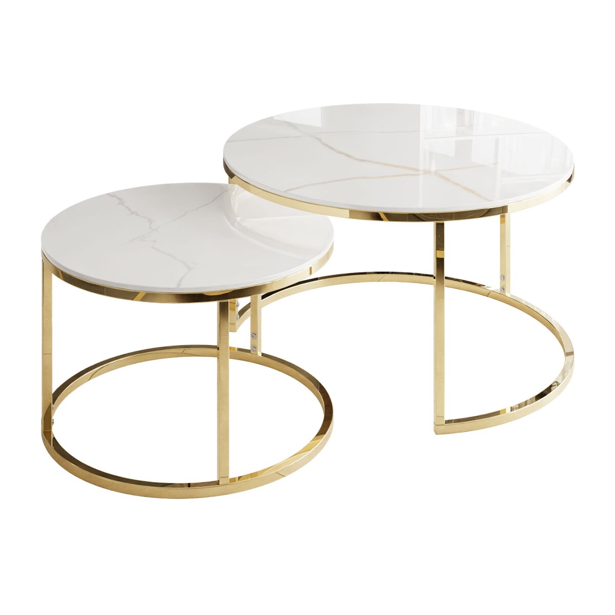 Stolik kawowy 2w1 SELAVI złoty chrom biały marmur