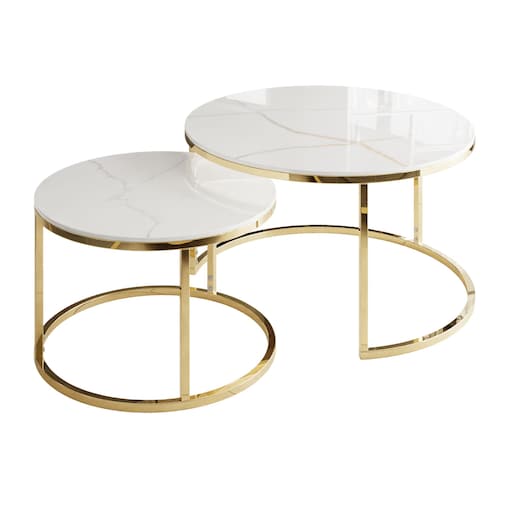 Stolik kawowy 2w1 SELAVI złoty chrom biały marmur