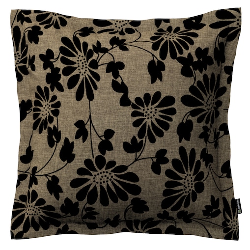 Poszewka Mona na poduszkę 45x45 czarne kwiaty na beżowym tle