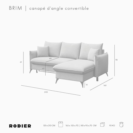 Brim Sofa narożna prawa z funkcją spania i pojemnikiem prawa szara