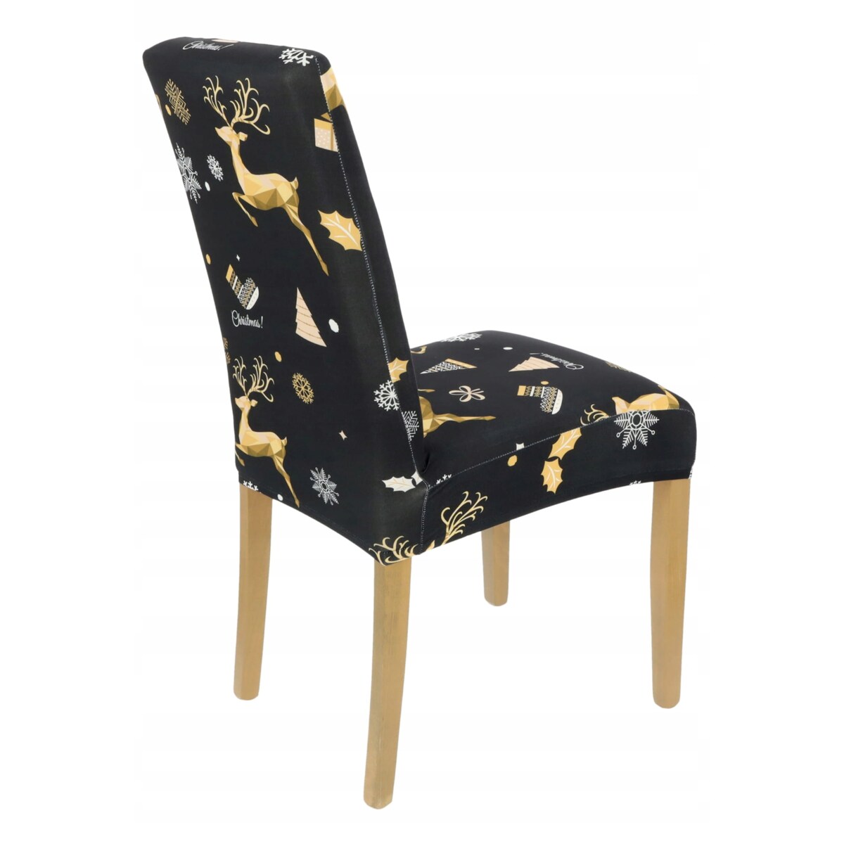 POKROWIEC NA KRZESŁO CZARNY ŚWIĄTECZNE WZORY ELASTYCZNY [21DP1]