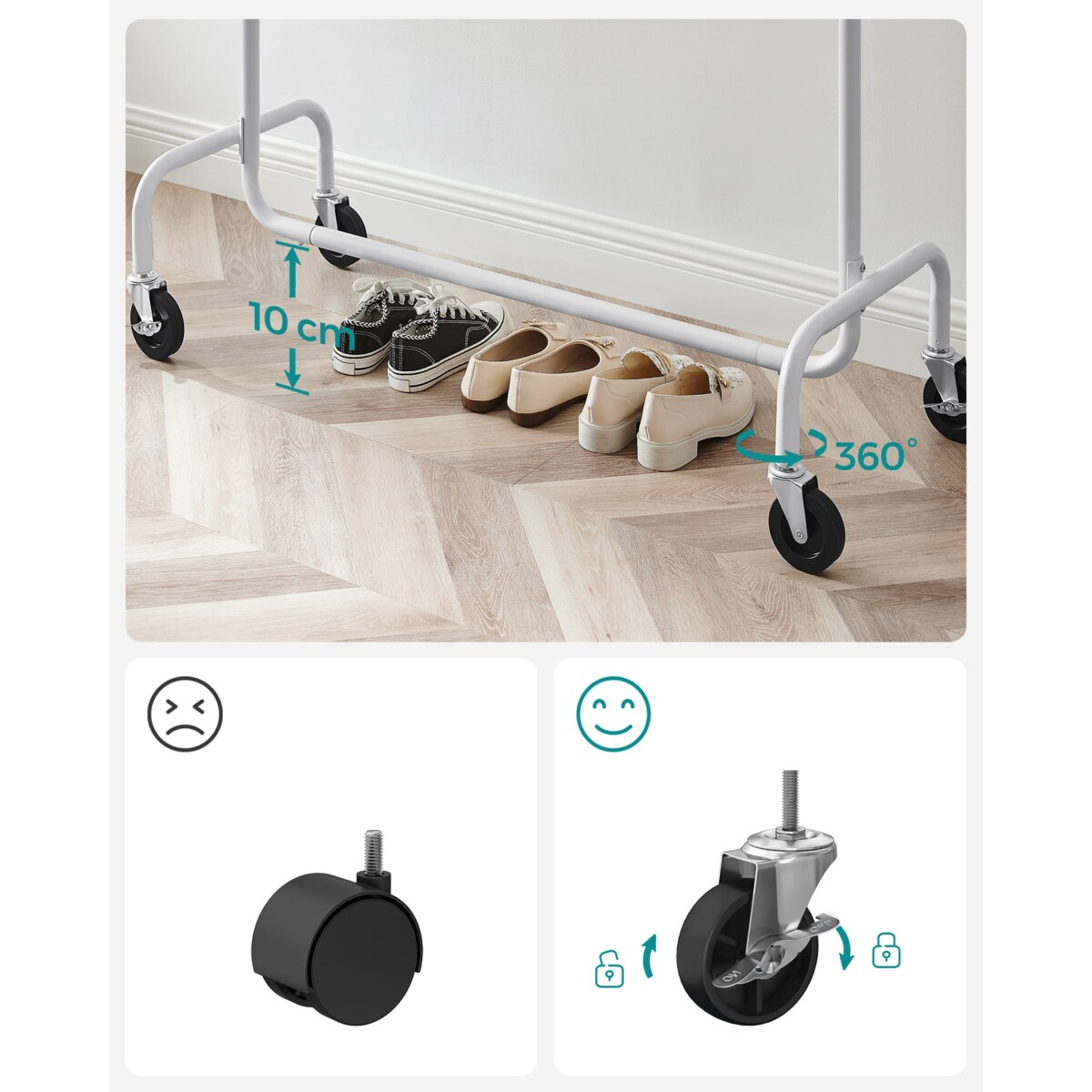 Wieszak Na Ubrania Na Kółkach Biały
