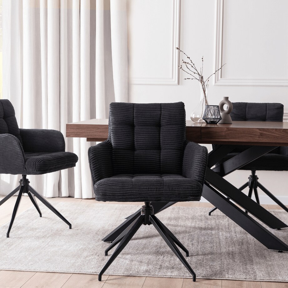 Krzesło Obrotowe Kubełkowe Tapicerowane Do Jadalni Sztruks Czarny AKITA