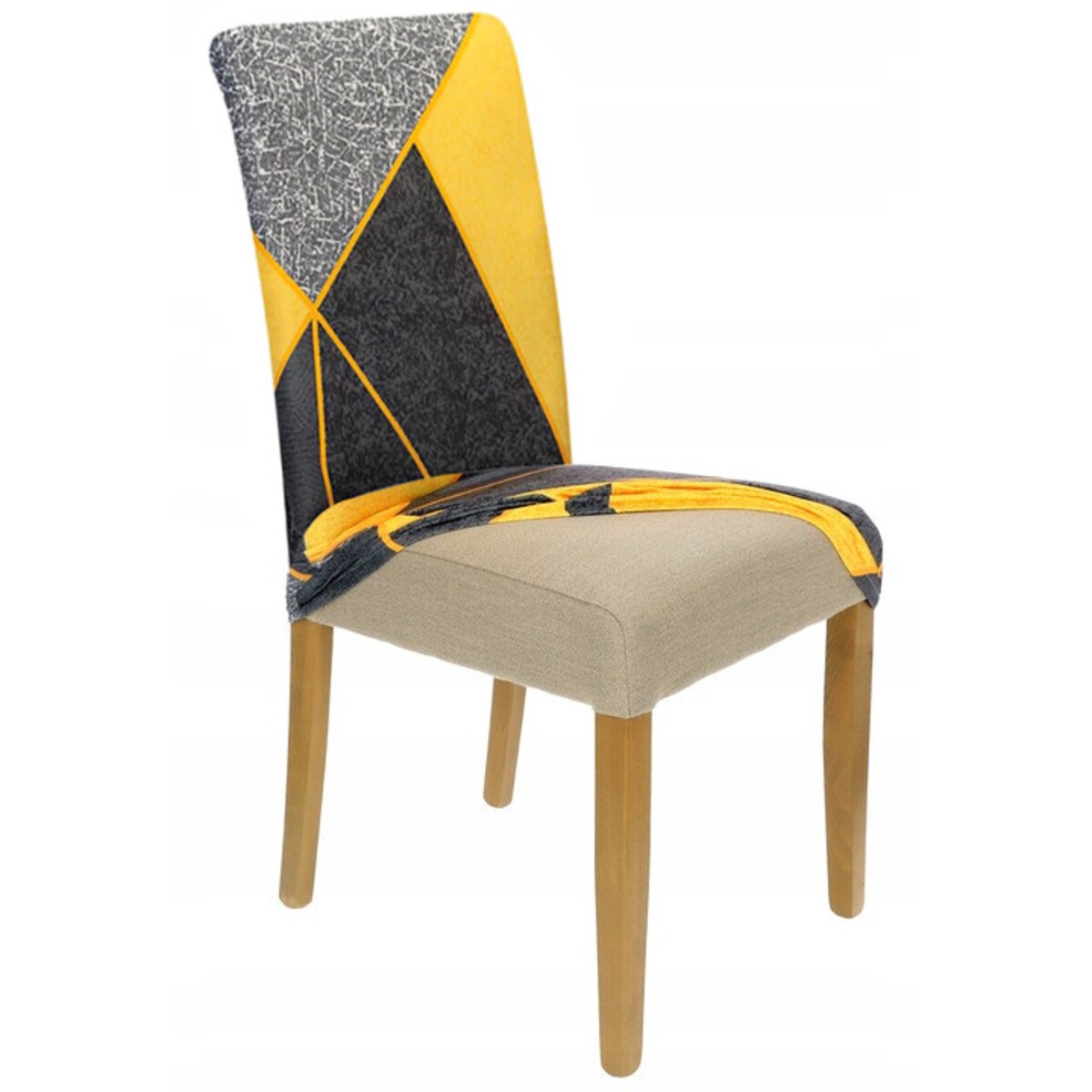 Pokrowiec Na Krzesło Szary Żółte Geometryczne Wzory Elastyczny