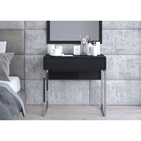 Czarna nowoczesna toaletka Dancan EVA ze srebrnym stelażem