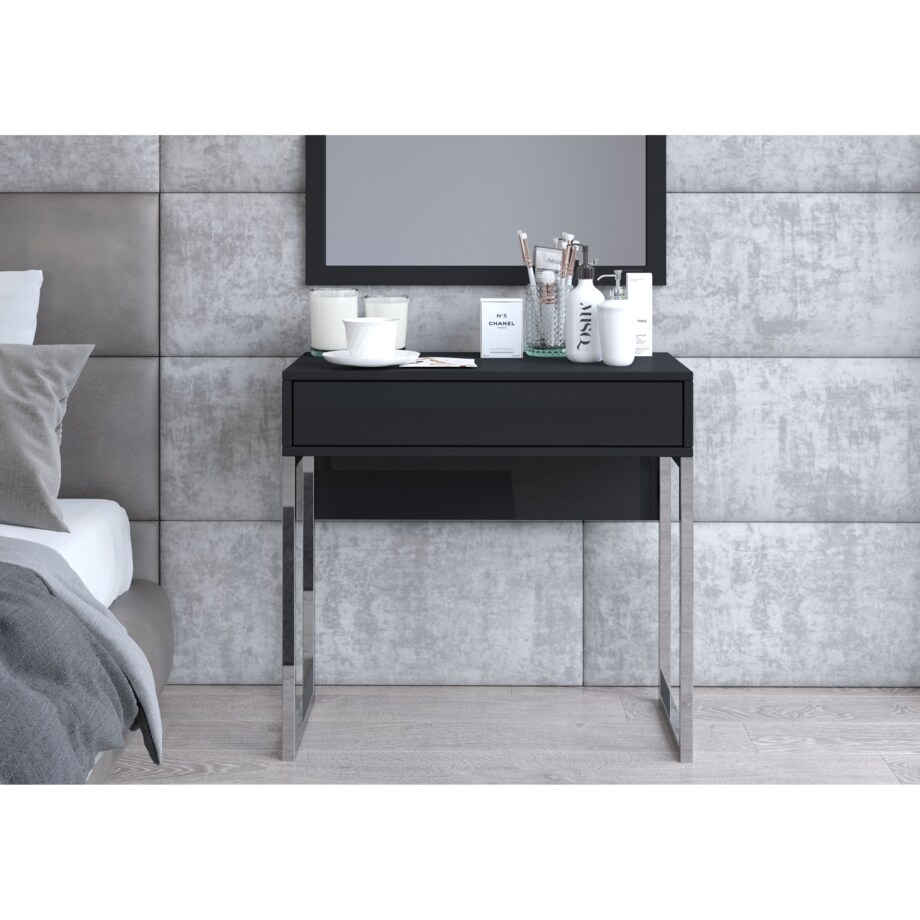 Czarna nowoczesna toaletka Dancan EVA ze srebrnym stelażem