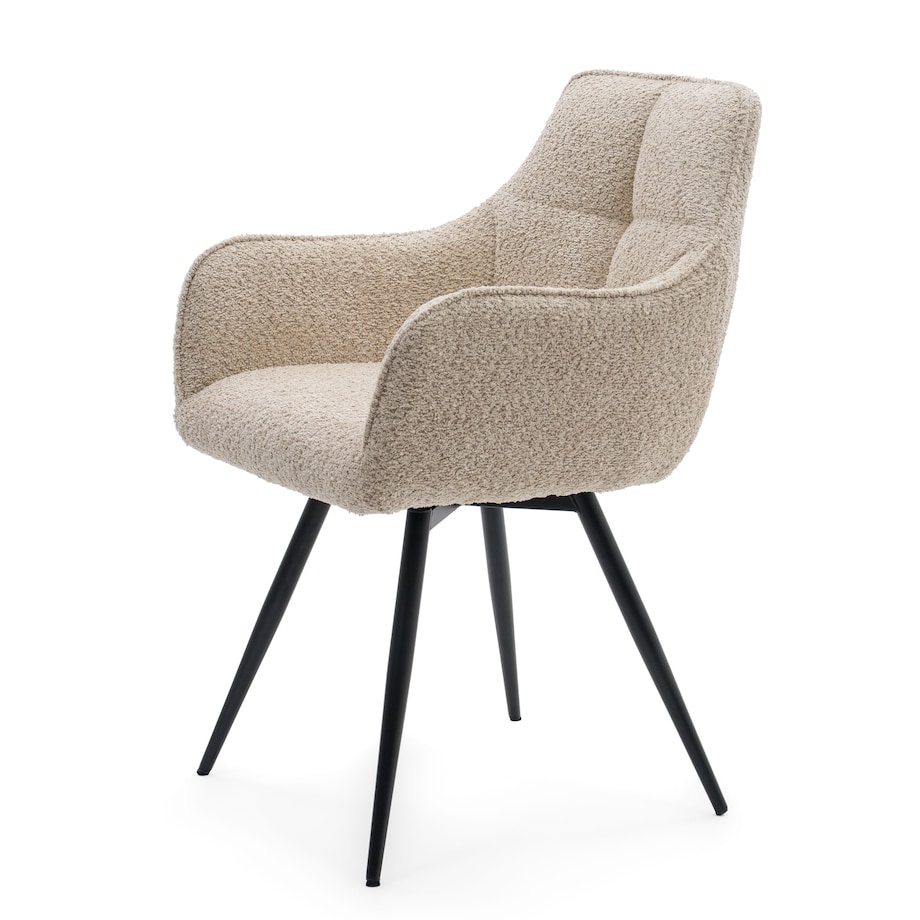 Krzesło tapicerowane obrotowe boucle do salonu QUATTRO jasnobeżowe