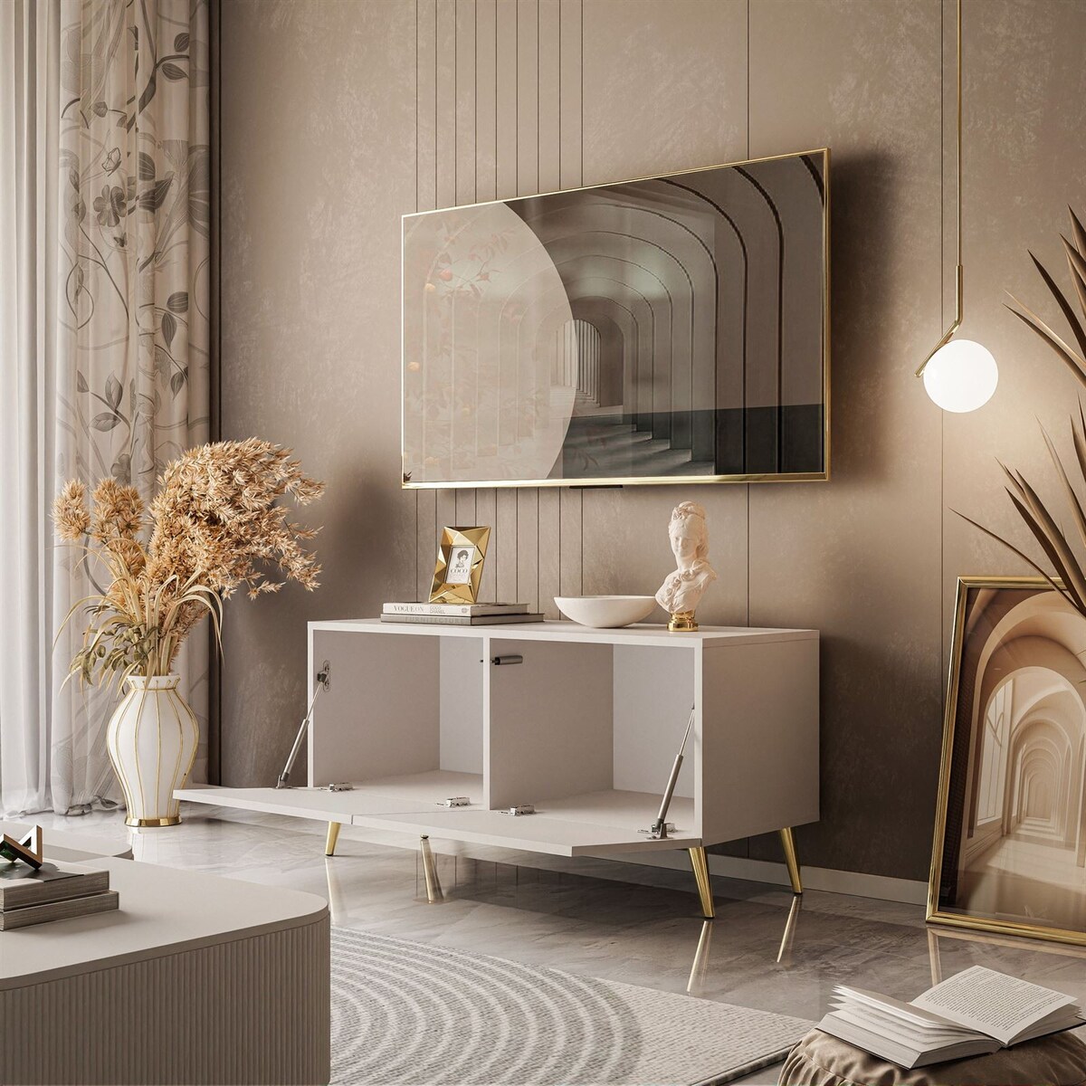 Szafka RTV COLGANTE KASZMIR 100 cm złote nogi