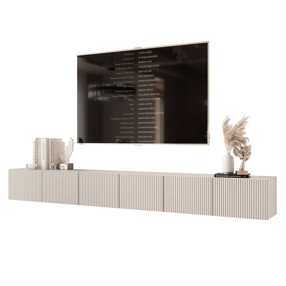 Szafka RTV wisząca KASZMIROWA ANGEL ryflowana 300 cm z oświetleniem LED
