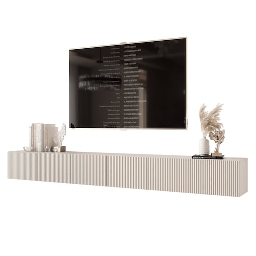 Szafka RTV wisząca KASZMIROWA ANGEL ryflowana 300 cm z oświetleniem LED