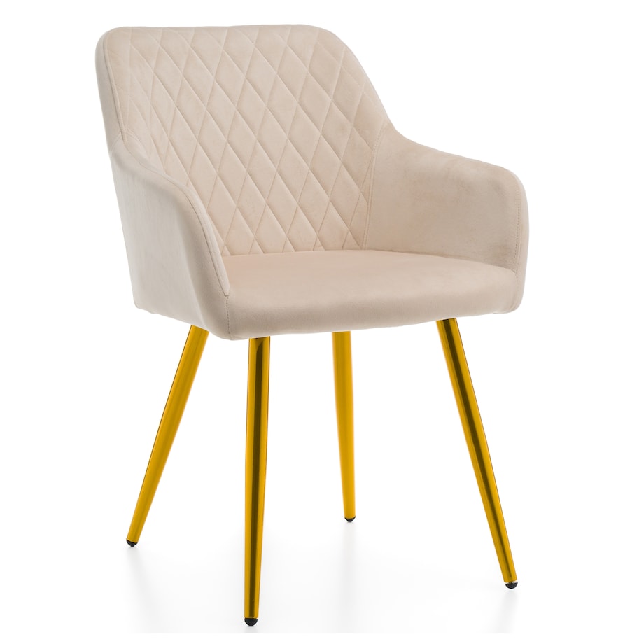 Krzesło tapicerowane TODI welur do salonu jadalni pikowane beżowe złote nogi