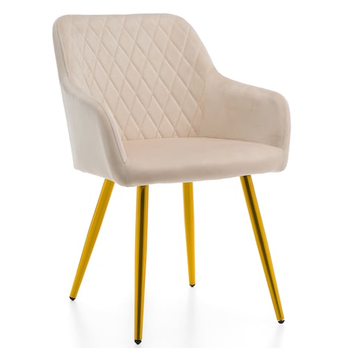 Krzesło tapicerowane TODI welur do salonu jadalni pikowane beżowe złote nogi