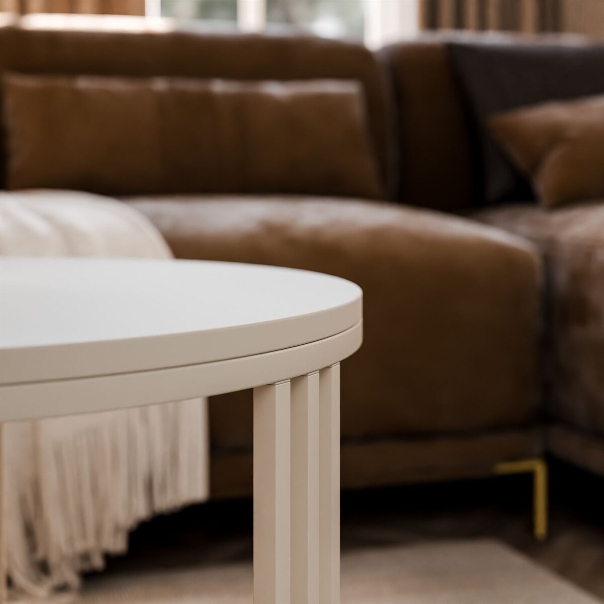 Okrągły stolik kawowy LORI MAT, kaszmirowy stelaż, blat kaszmir mat