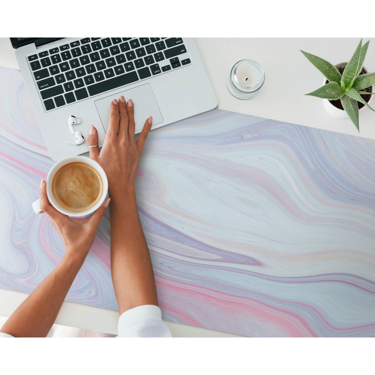 Niebieska mata na biurko Pastelowe fale, 120x60 cm