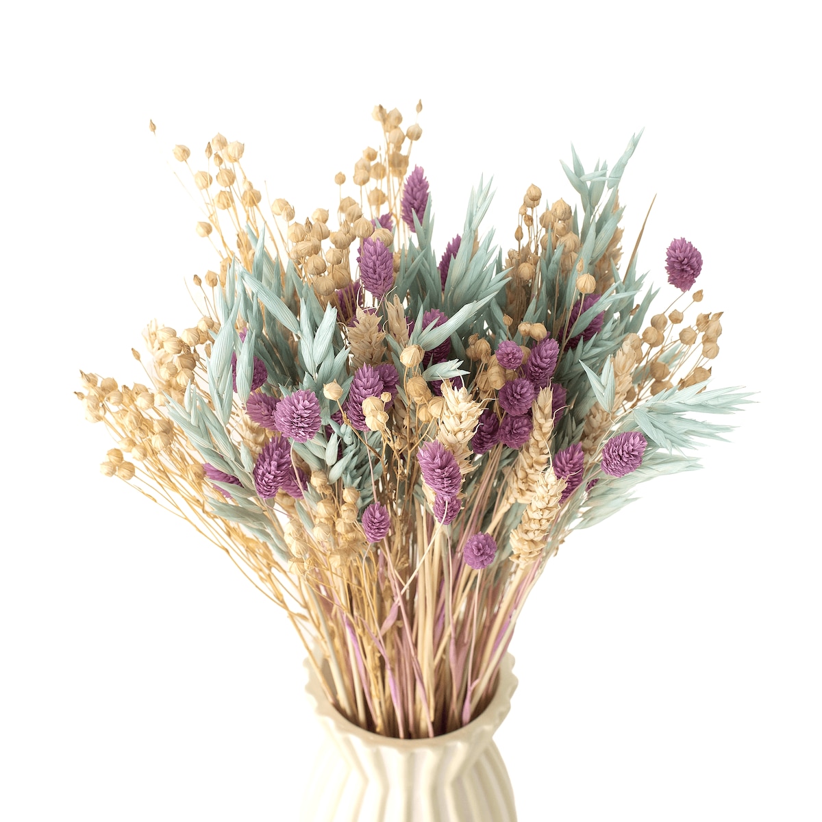 Bukiet suszonych kwiatów Mint&Violet - pszenica, len , phalaris