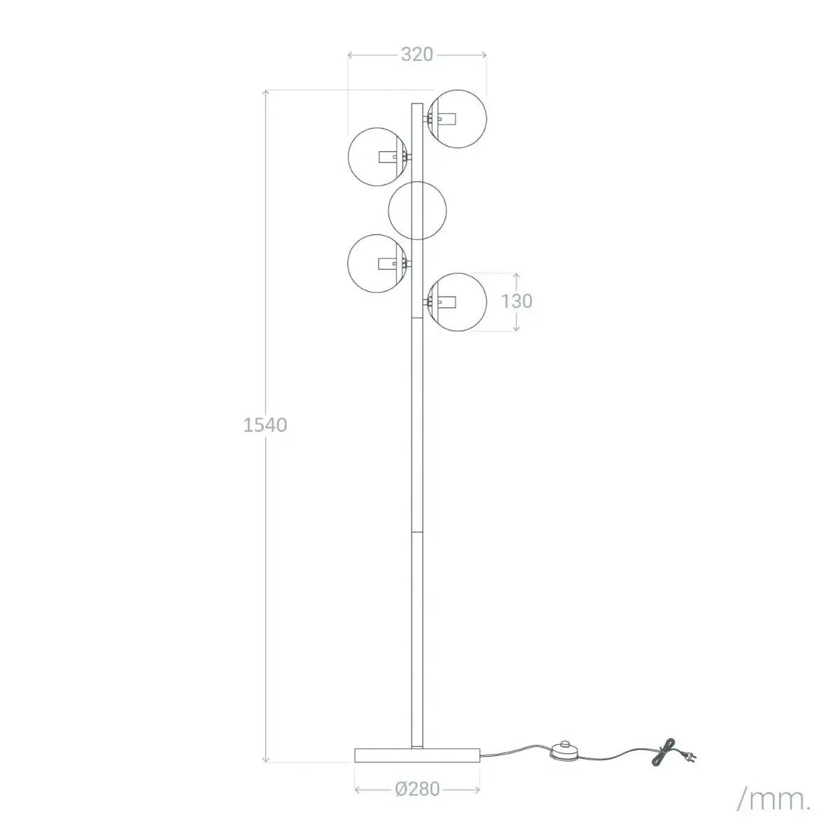 Stojąca lampa podłogowa Milano ABR-LPV-5XE27 Abruzzo przezroczysty czarny
